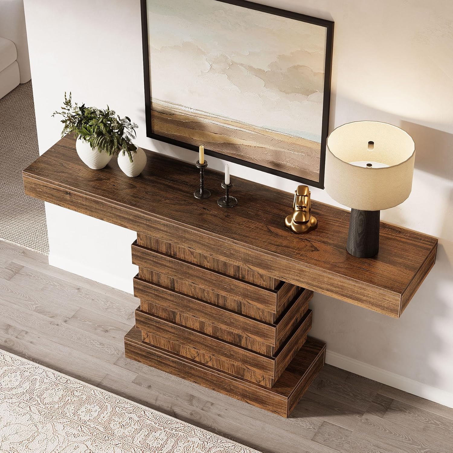 Tribesigns 63-Inch Long Console Table, Unique Farmhouse Narrow Entryway Table, Wooden Entrance Hallway Foyer Accent Table, Sofa Table for Living Room, Rustic Brown
