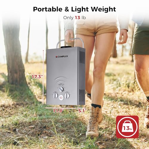 CAMPLUX 2.64 GPM Propane Portable Gas Water Heater, 68,000 BTU Outdoor Tankless Camping Water Heater with Digital Display, White