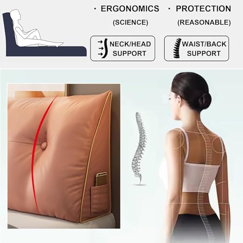 Triangular Reading Pillow Bed Backrest Large Bolster Cushion Headboard Wedge Pillow with Removable Cover and Two Large Side PocketsFor Neck & Lumbar Support(78x20x8in,White)