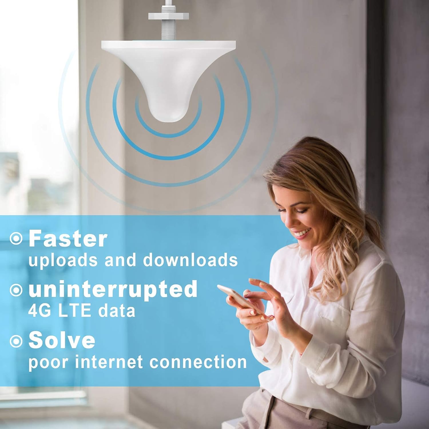 ATT Phone Signal Booster 5G 4G LTE Home Cell Phone Signal Booster 700MHz Band 12/17 FDD Cell Signal Repeater Amplifier Antenna Kits, Boosts 5G 4G LTE, Covers up to 4,500 Sq.Ft, FCC Approved (Blue)
