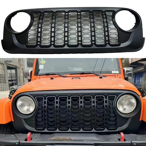 HIGH FLYING 20th Anniversary Style Front Grille Grid Grill Guard With Camera Hole for Jeep Wrangler JL 2018-2024 Gladiator ABS Blackout (No Camera Hole)