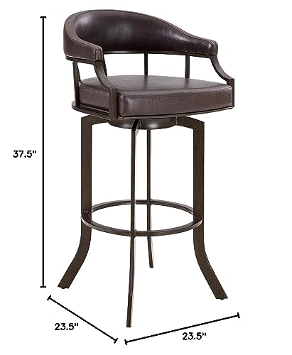 Armen Living Edy Contemporary Faux Leather Swivel Metal Kitchen Barstool, 26" Counter Height, Brown