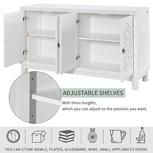 P PURLOVE Sideboard Storage Cabinet, 4 Door Buffet Cabinet with Pull Ring Handles, Large Storage Space Sideboard with Adjustable Shelves for Living Room, Dining Room (Black)