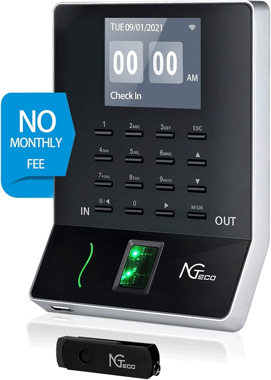 Time Clocks for Employees Small Business, NGTeco W3 WiFi Biometric Fingerprint Time Card Machine, Office Punch Clock Automatic in and Out with APP for iOS Android (0 Monthly Fees)