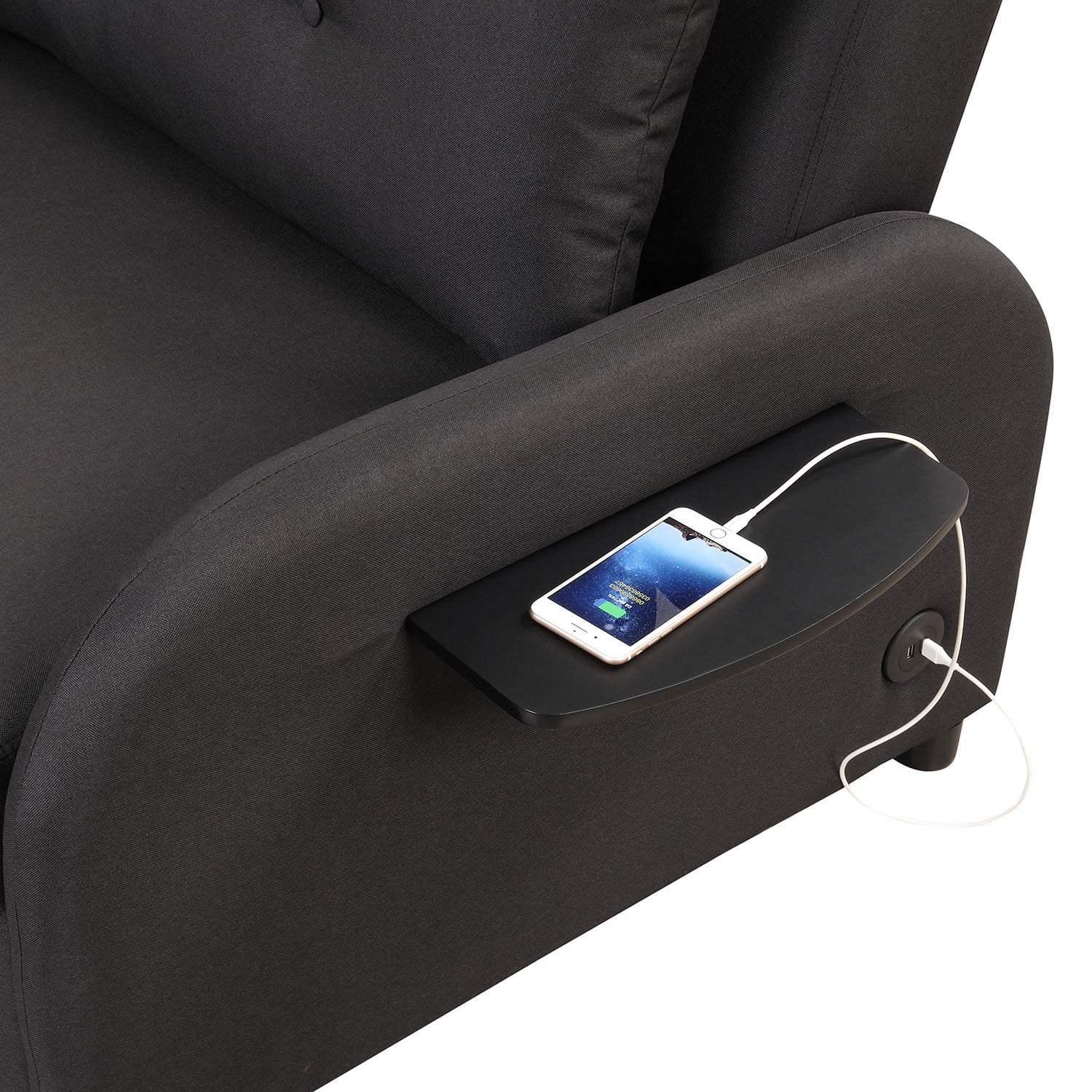 Churanty Sofa Bed Chair 3 in 1 Convertible Lounger Sleeper Single Recliner for Small Space with Adjustable Backrest,2 Wing Table Side Pocket and USB Charge,Black
