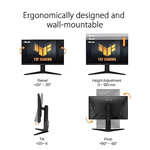ASUS TUF Gaming 27" 2K HDR Gaming Monitor (VG27AQ) - QHD (2560 x 1440), 165Hz (Supports 144Hz), 1ms, Extreme Low Motion Blur, Speaker, G-SYNC Compatible, VESA Mountable, DisplayPort, HDMI ,Black