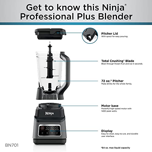 Ninja BN751 Professional Plus DUO Blender, 1400 Peak Watts, 3 Auto-IQ Programs for Smoothies, Frozen Drinks & Nutrient Extractions, 72-oz. Total Crushing Pitcher & (2) 24 oz. To-Go Cups, Black