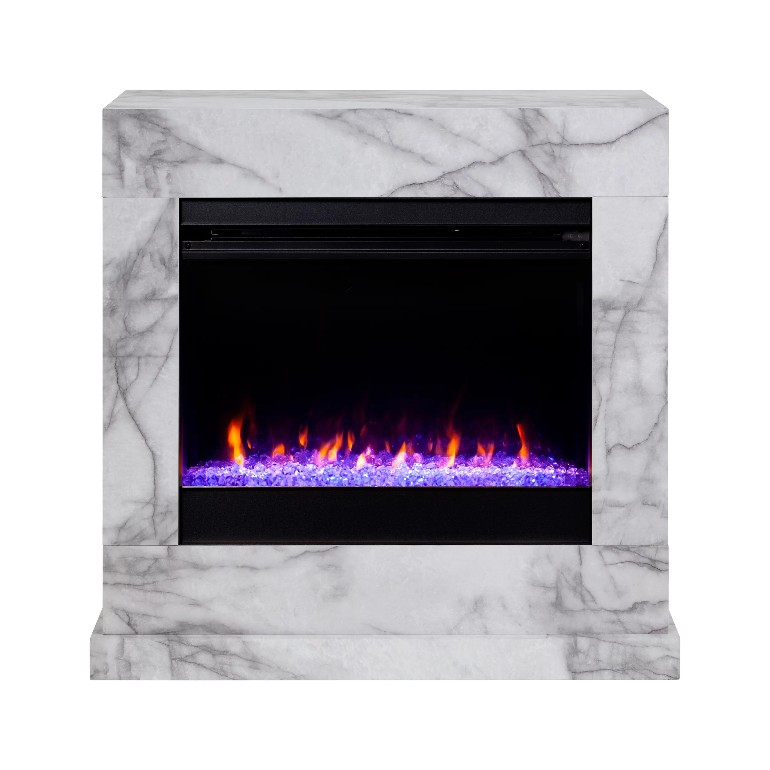 SEI Furniture Claredale Freestanding Color Changing Electric Fireplace in White with Faux Marble