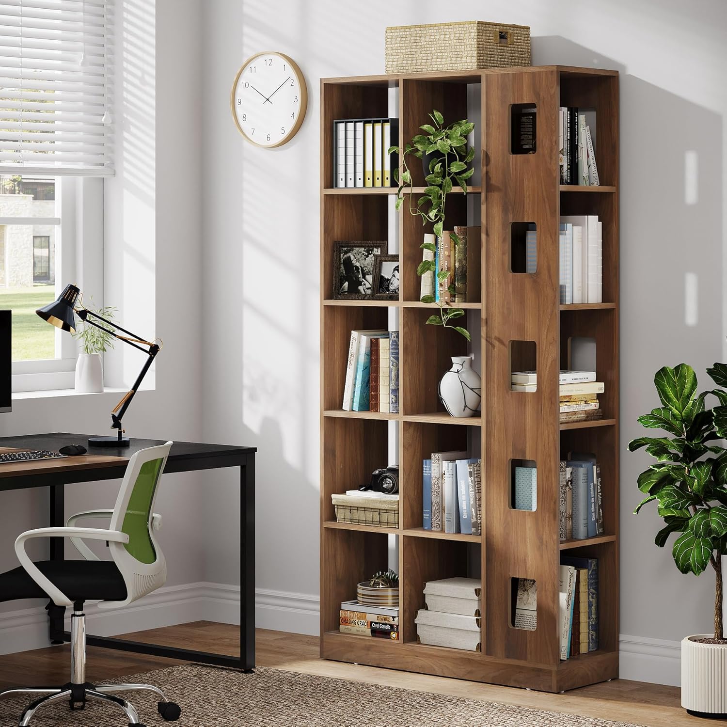 Tribesigns 15 Cube Bookcase, 5 Tier Wooden Storage Open Bookshelf, Freestanding Cube Storage Organizer Display Shelf for Living Room, Home Office, Bedroom (Brown)
