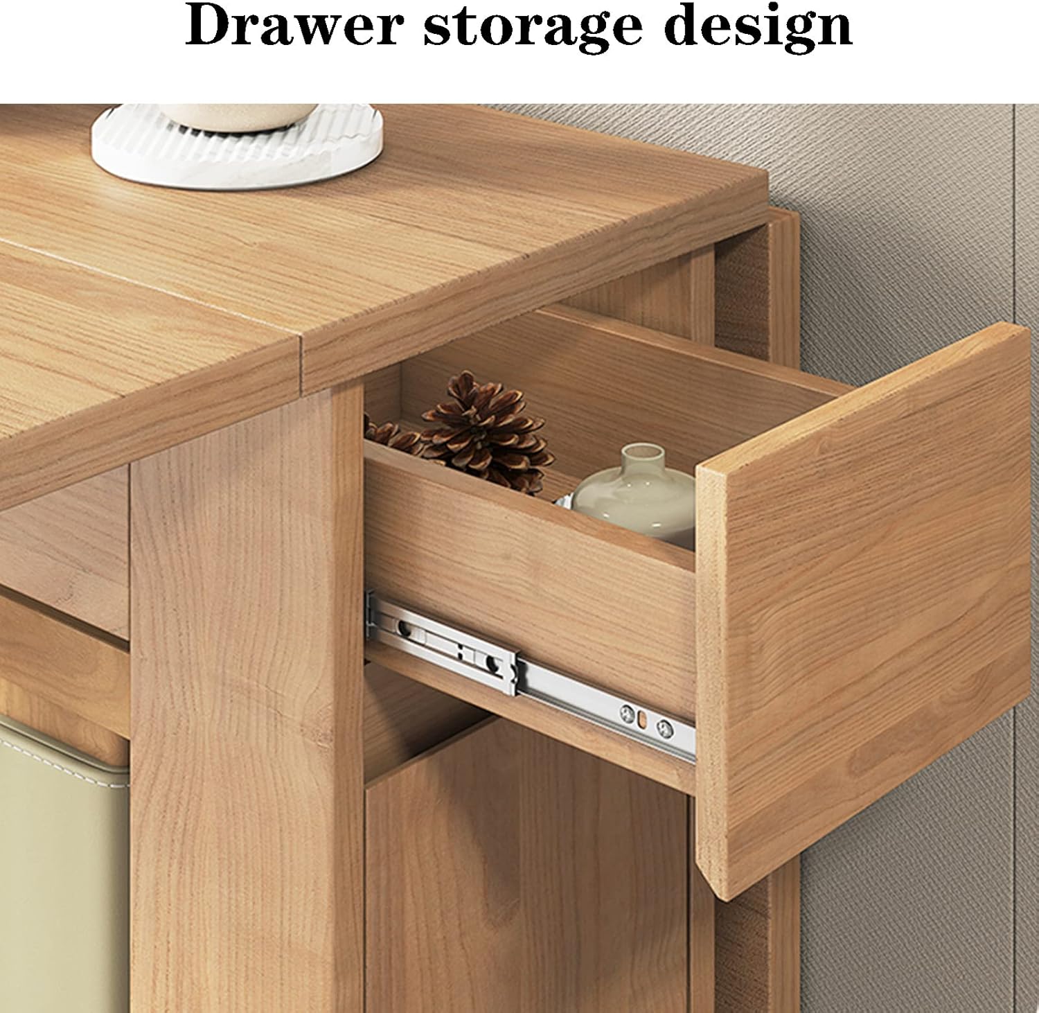 Extendable Dining Table, Solid Wood Drop Leaf Table, Folding Dining Table, Compact Dining Room Table with Storage Drawer, Space Saving Versatile Kitchen Table, 1.4M