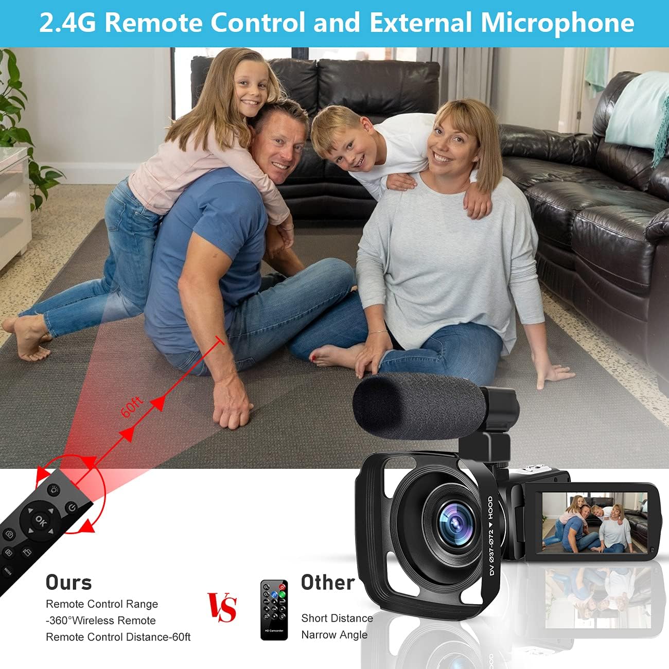 4K Video Camera Camcorder Ultra HD 56MP Wi-Fi YouTube Vlogging Camera 18X Zoom 3.0 Inch Touch Screen Digital Camera Recorder with Microphone IR Night Vision Vlog Cameras