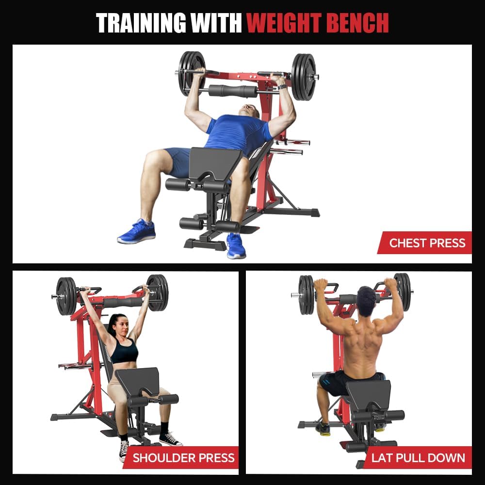 SPART Leverage Machine, Multifunctional Strength Training Station, Plate Loaded Lever Gym with Multi Bench Press for Chest, Shoulder, Back, Core, Leg, Full Body Workout Machine for Home Gym, Red