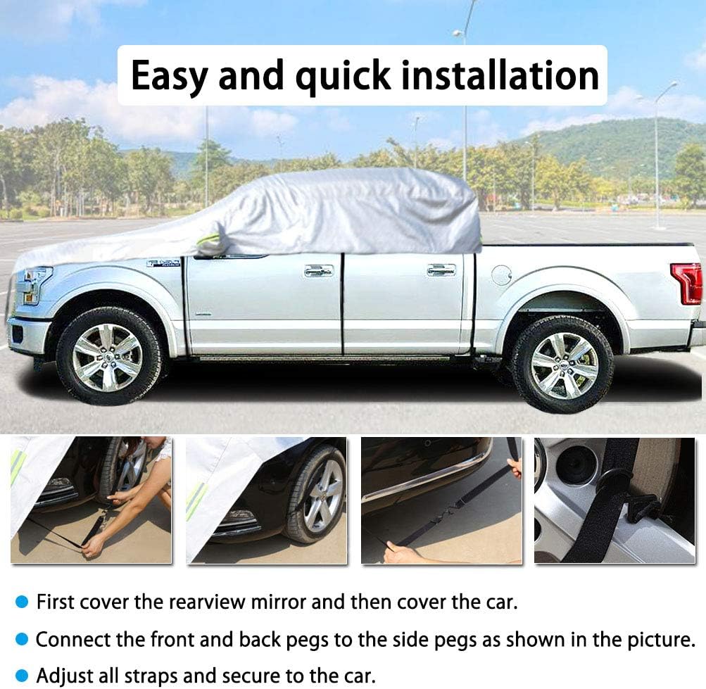 Konnfeir Half Car Cover with Cotton All Weather Car Body Covers Outdoor Indoor for All Season Waterproof Windproof Dustproof Snowproof Universal Car Half Cover (Fit Hatchback Length 158'' to 173'')