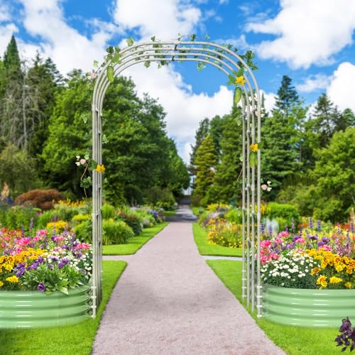 Galvanized Raised Garden Bed with 85" H Arch Trellis, Metal Raised Garden Bed Kit with Trellis for Climbing Vegetables Flowers Herbs, Planter Box with Plant Ties and Climbing Netting