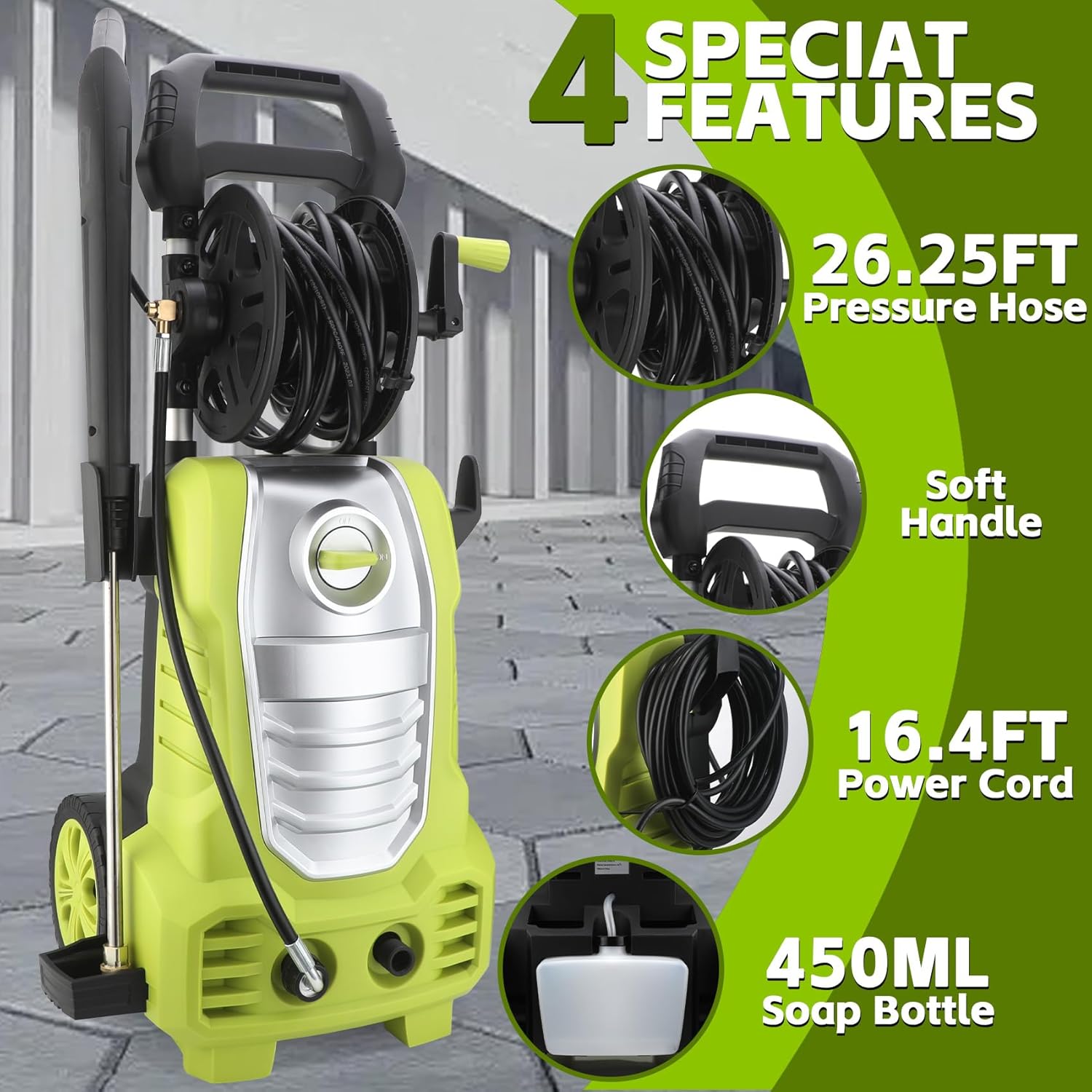 Electric Pressure Washer 2400PSI 1.67GPM Power Washer with 20FT Hose,Portable Pressure Cleaner Machine With 5 Different Pressure Tips, Foam Cannon and Spray Gun for Car, Patio, Fence, Garden