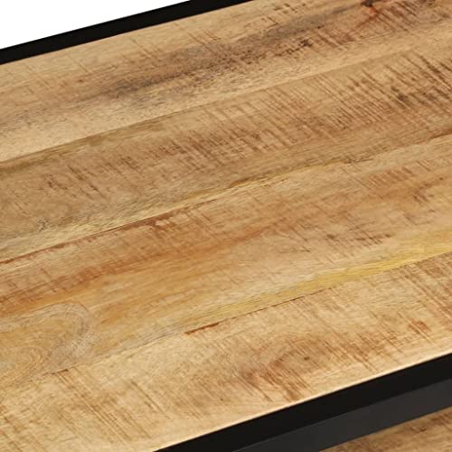 Coffee Table 35.4"x17.7"x13.8" Solid, Mango Wood,Rustic Vintage Mango Wood Coffee Table with Shelf for Living Room, Industrial Side Table with Black Iron Frame