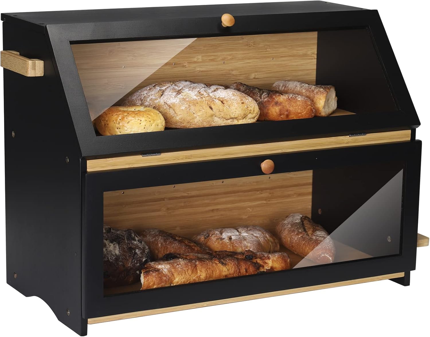 HOMEKOKO Double Extra Large Bread Box, Two-layer Extra Large Oversized Bread Box for Kitchen Counter, Wooden Large Capacity Bread Storage Bin with Cutting Board (Natural Bamboo)