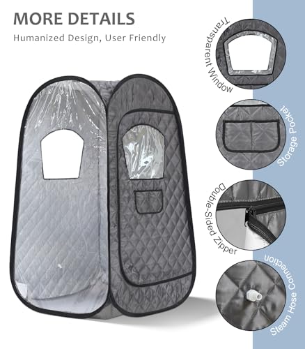 Portable Steam Sauna Tent with 4L 1500W Steamer, Foldable Chair, Home Sauna Spa Tent for Detox Relaxation, One Person Full Body Pop Up Personal Sauna Box Steam Room, Black