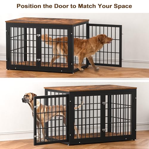 48 Inch Heavy Duty Dog Crate Furniture for Large Dogs, Decorative Pet House End Table, Extra Large Wooden Cage Kennel Furniture Indoor, Natural and White