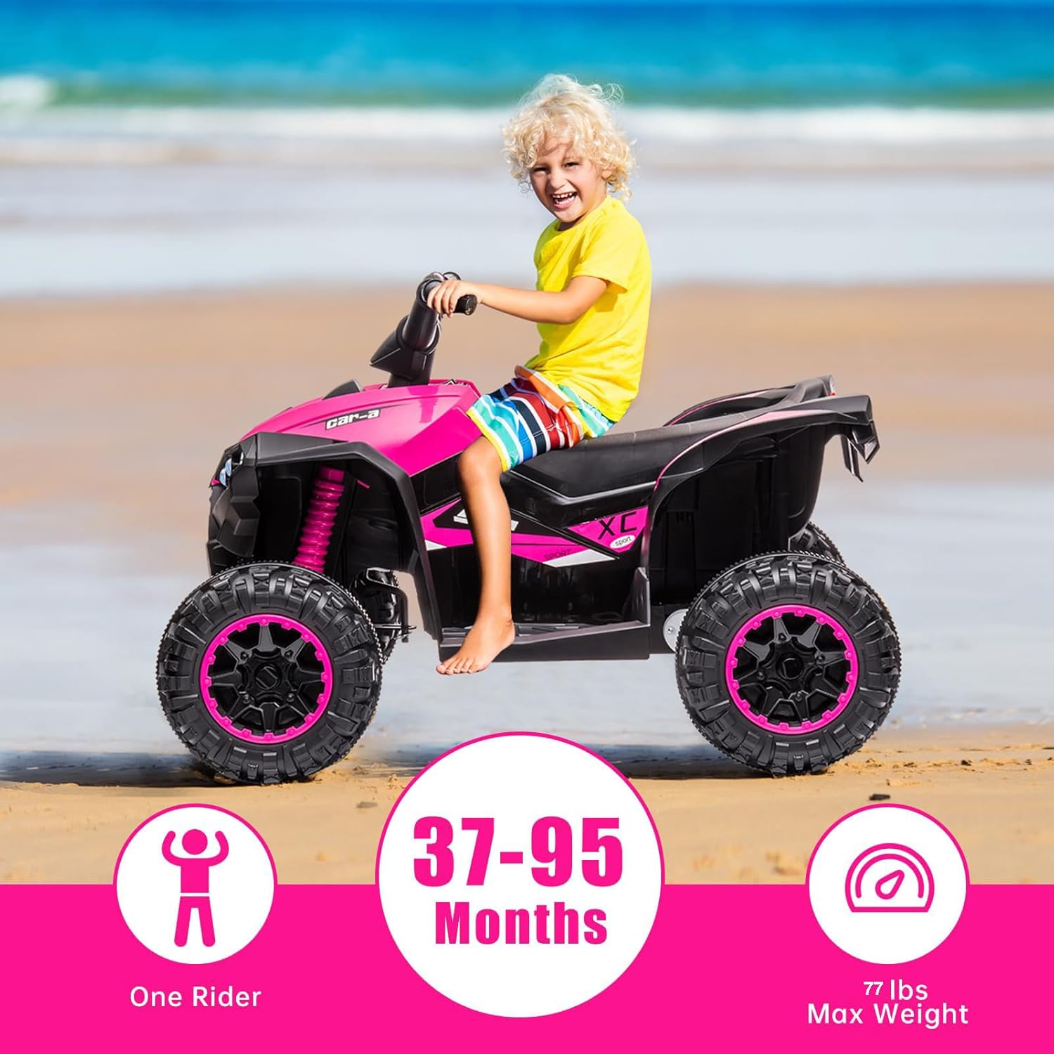 Four Wheeler for Kids, Electirc Toddler 4 Wheeler for Kids 3-8, Ride on ATV 12v Battery Bowered, Kids Quad with LED Lights, Music, High Low Speed, USB, Treaded Tires, Pink