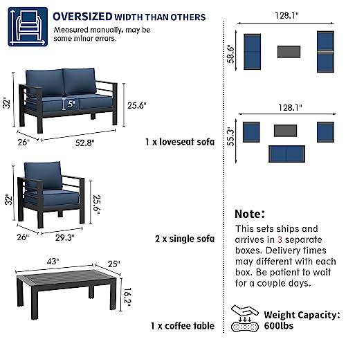 UDPATIO 8 Piece Aluminum Patio Furniture Set, Oversized Modern Outdoor Furniture Set with Olefin Fabric Cushion for Patio Deck Backyard, Dark Grey(with Waterproof Covers)