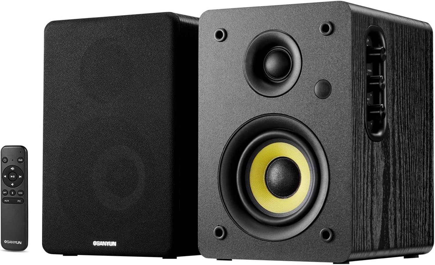Sanyun SW208 3 Active Bluetooth 5.0 Bookshelf Speakers – 60W Carbon Fiber Speaker Unit - Built-in 24bit DAC - Dynamic 3D Surround Sound – 2.0 Computer PC Monitor Gaming Speakers (Pair, White)