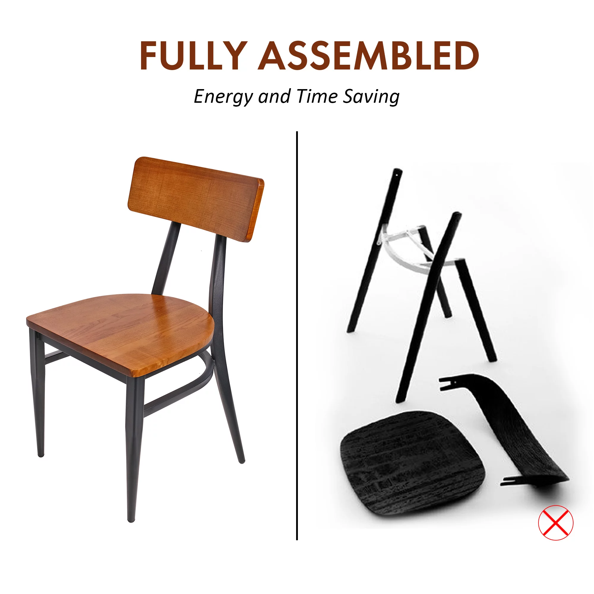 Mid Century Modern Dining Chairs Set of 2, Hollow Back & Solid Wood Seat, Simple Chair for Dining Room, Kitchen, Living Room, Bistro, Walnut Wooden