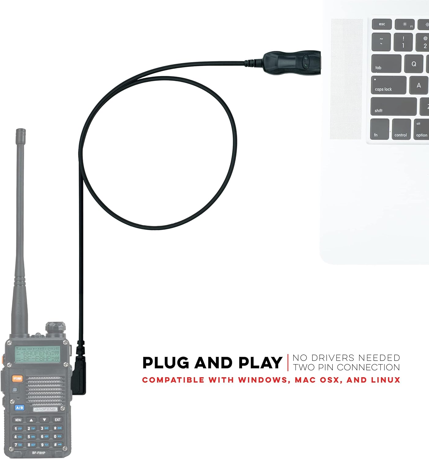 BTECH PC03 FTDI Genuine USB Programming Cable for BTECH, BaoFeng UV-5R BF-F8HP UV-82HP BF-888S, and Kenwood Radios