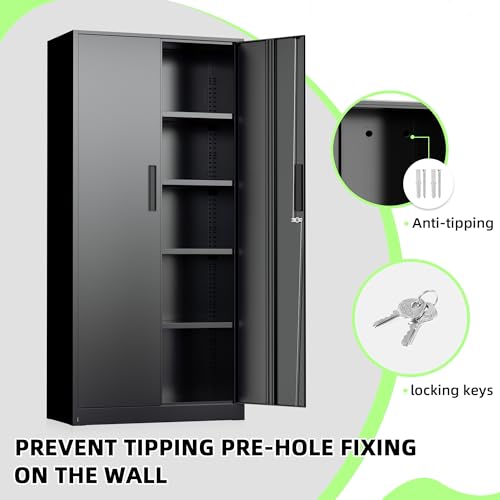 Incbruce 72” Metal Storage Cabinet, Garage Cabinets and Storage System with Doors and Shelves, Tall Lockable Tool Cabinet for Garage, Office, Home (Black)