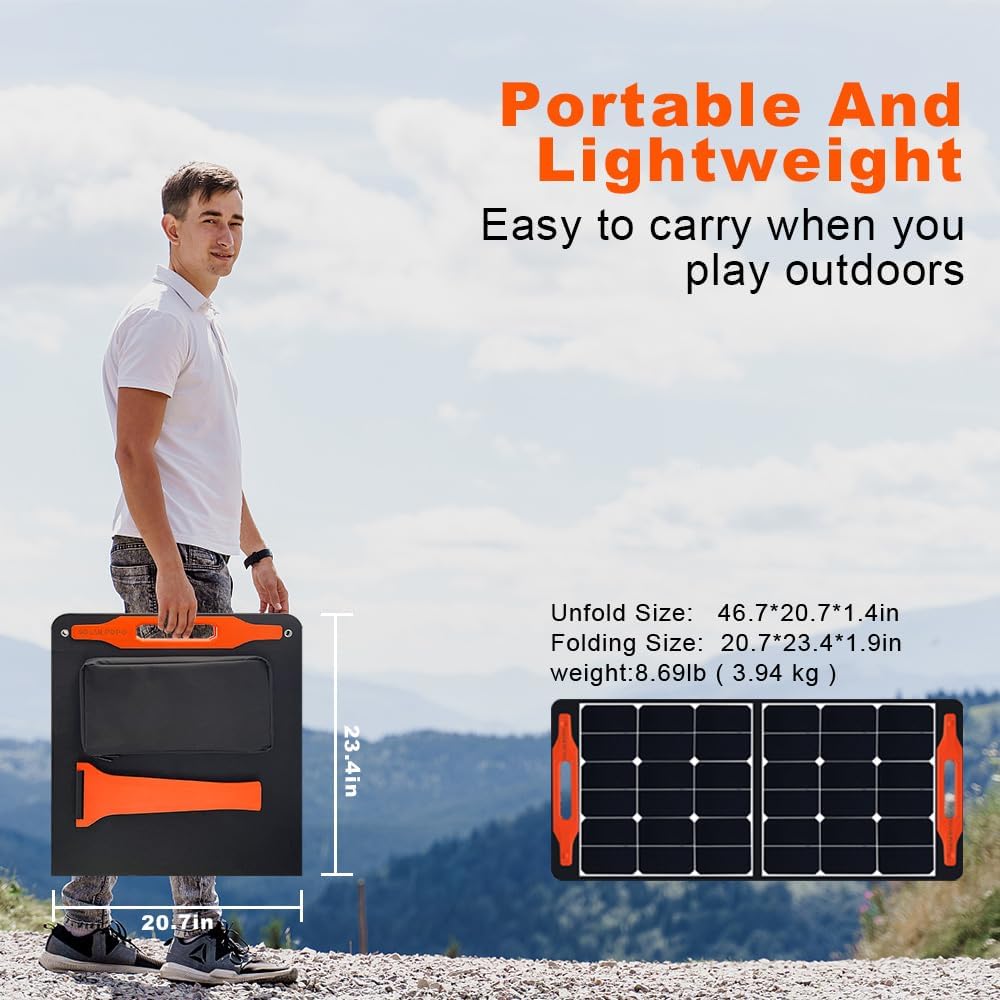 100W Portable Solar Panel Foldable Solar Panel Charger US Solar Cells with USB Outputs for Power Station Generator Phones Tablets Outdoor Camping RV Trips Adventures