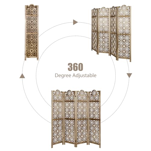 ECOMEX Carved Room Dividers,6 Panel Room Divider with Hand Carved Vintage Style Room Dividers and Folding Privacy Screens,Retro Flower Pattern, Grey