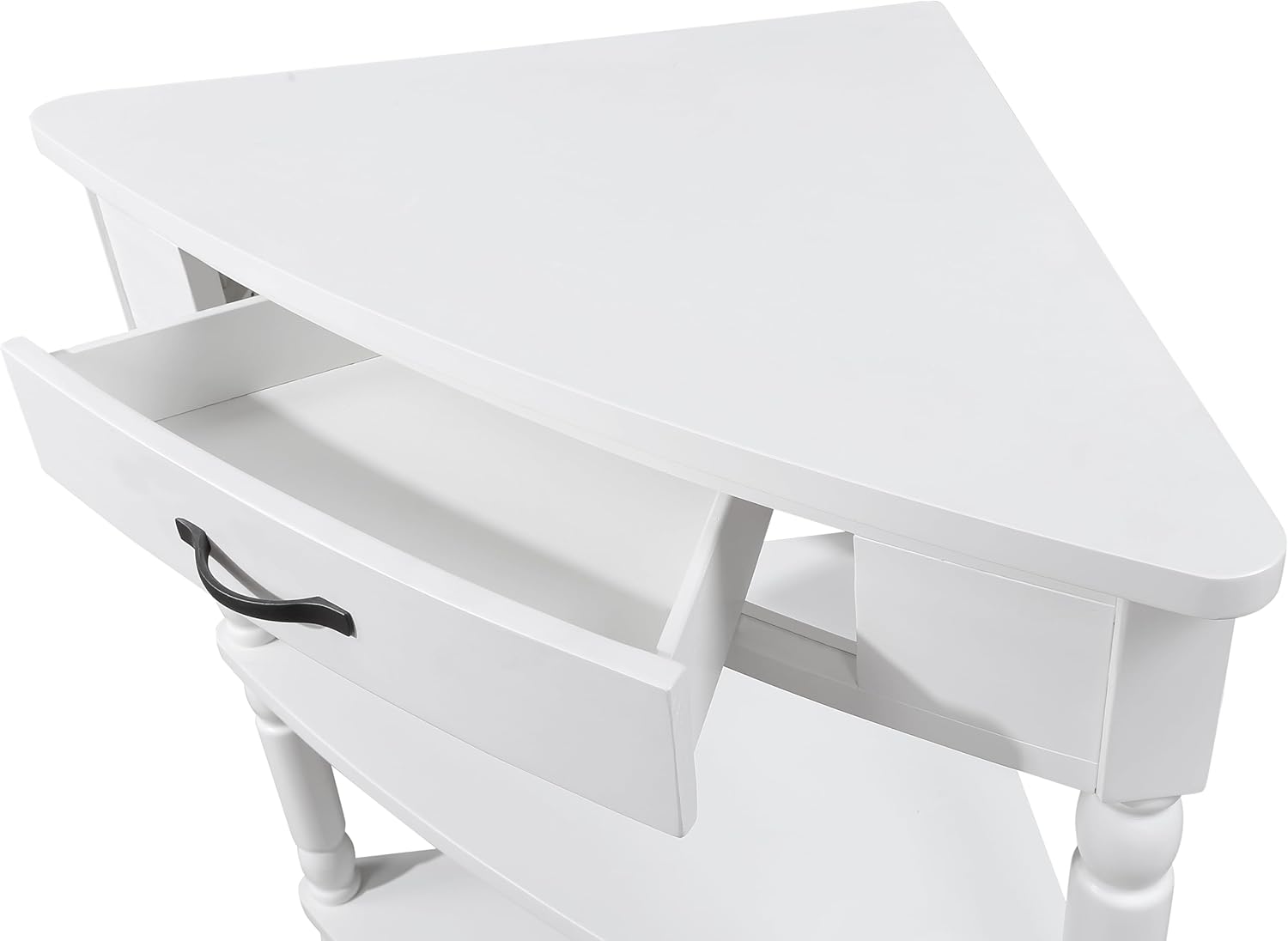 White Corner Table Accent Cabinet: Small End Table with Shelves Drawer