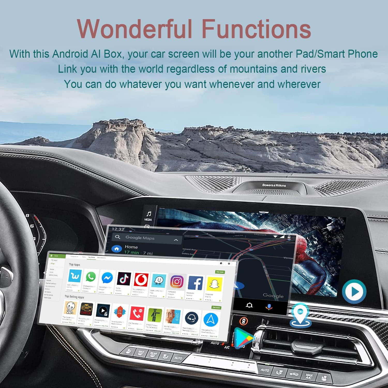 Multimedia Video AI Box for Cars with Wired CarPlay,AI Box Android System Supports WiFi,4G SIM Card,Split Screen,Wireless CarPlay+Wireless Android Auto,Installing Apps from Google Play (S21, Brown)