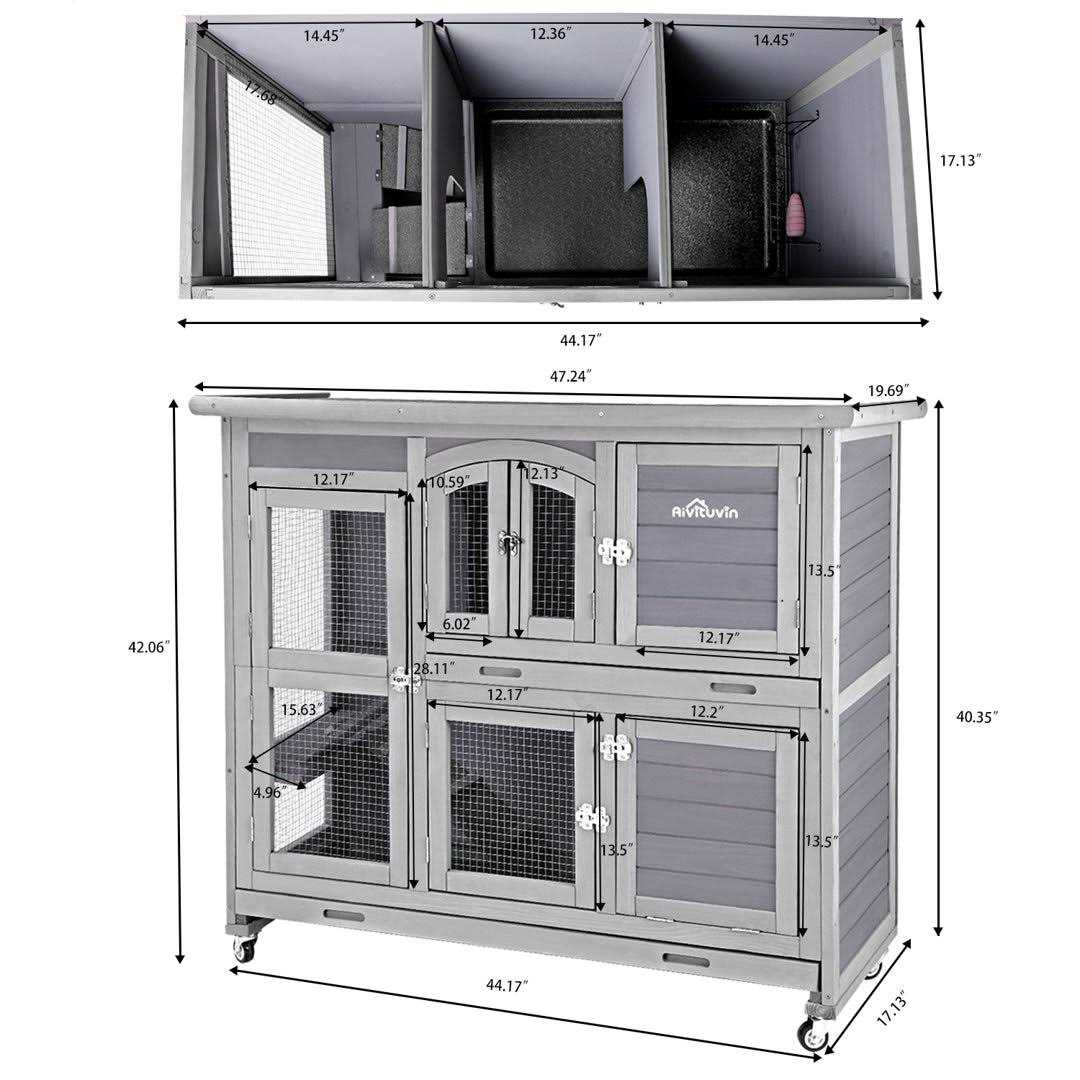 Aivituvin 47 Two Story Rabbit Hutch Bunny Cage with Wheels - Pet Supplies online store