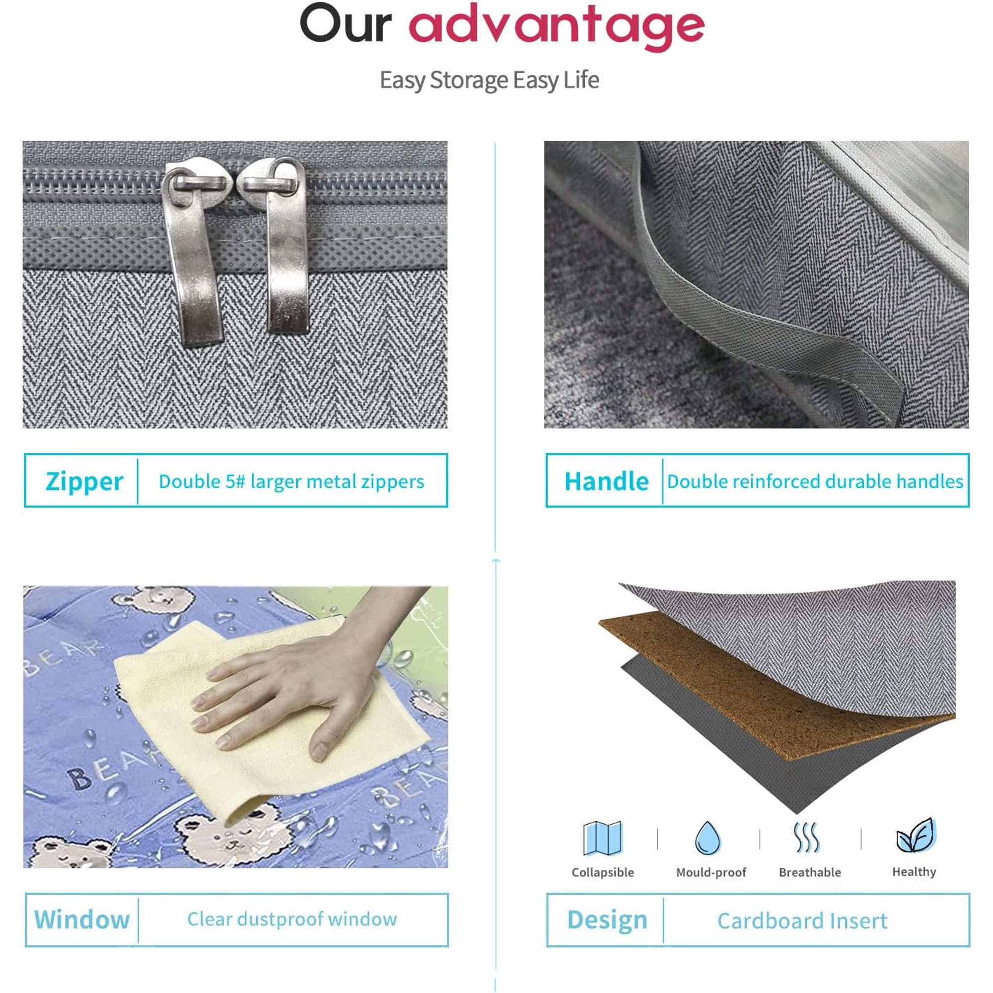 Foldable Underbed Bags - Blankets Clothes Comforters Storage Bag Breathable Zippered Organizer for Bedroom with Clear Window