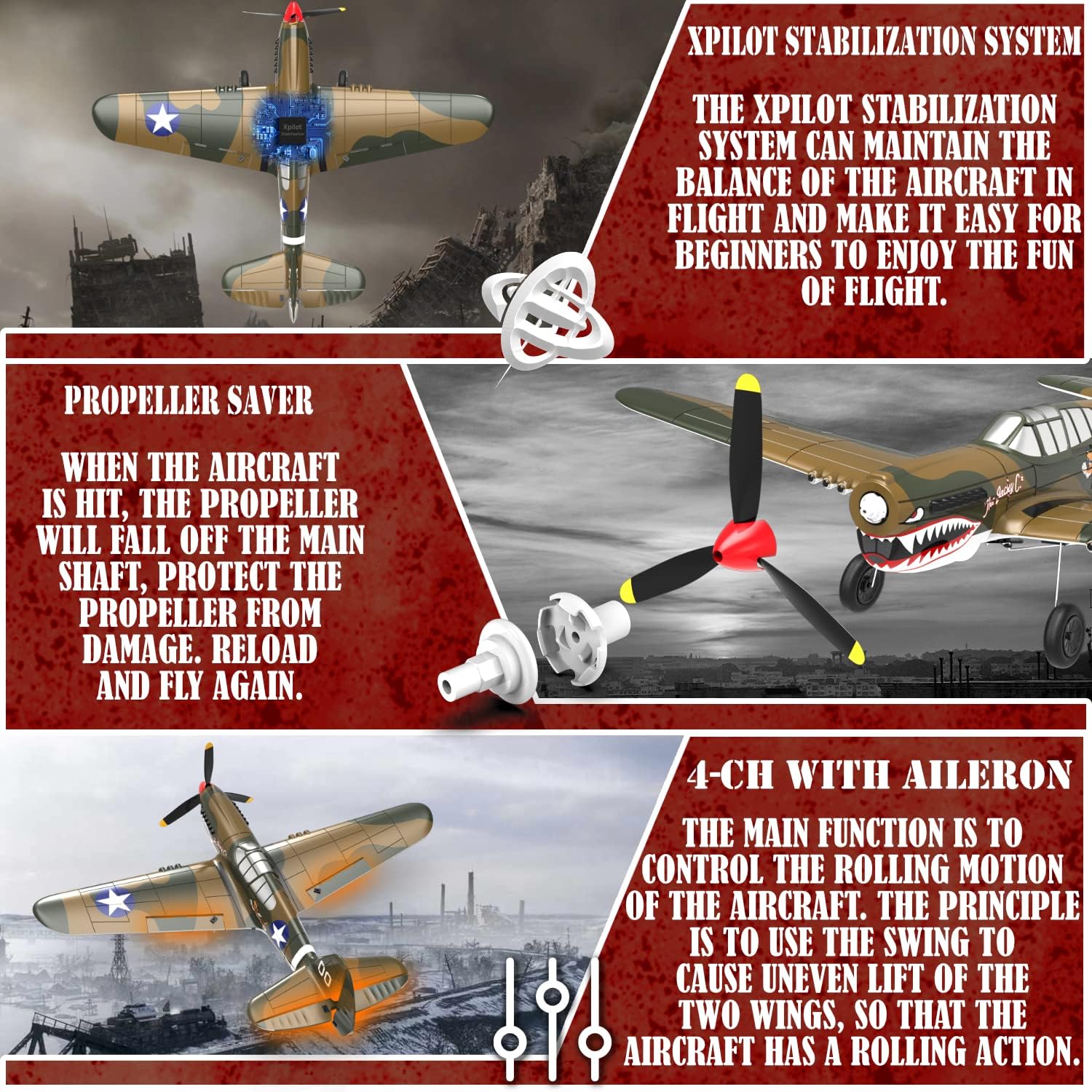 LEAMBE RC Plane 4 Channel Remote Control Airplane - Ready to Fly P-40 Warhawk RC Airplane for Beginners Adult with Xpilot Stabilization System & One Key Aerobatic