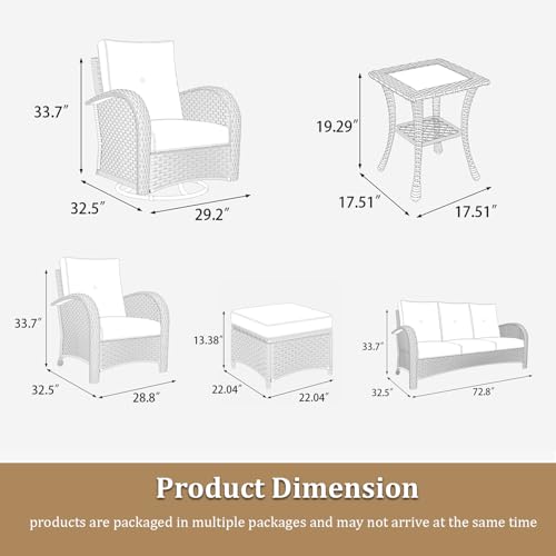 5 Pieces Wicker Patio Furniture Set, Luxury Outdoor Conversation Set with High Back Swivel Rocker Chairs