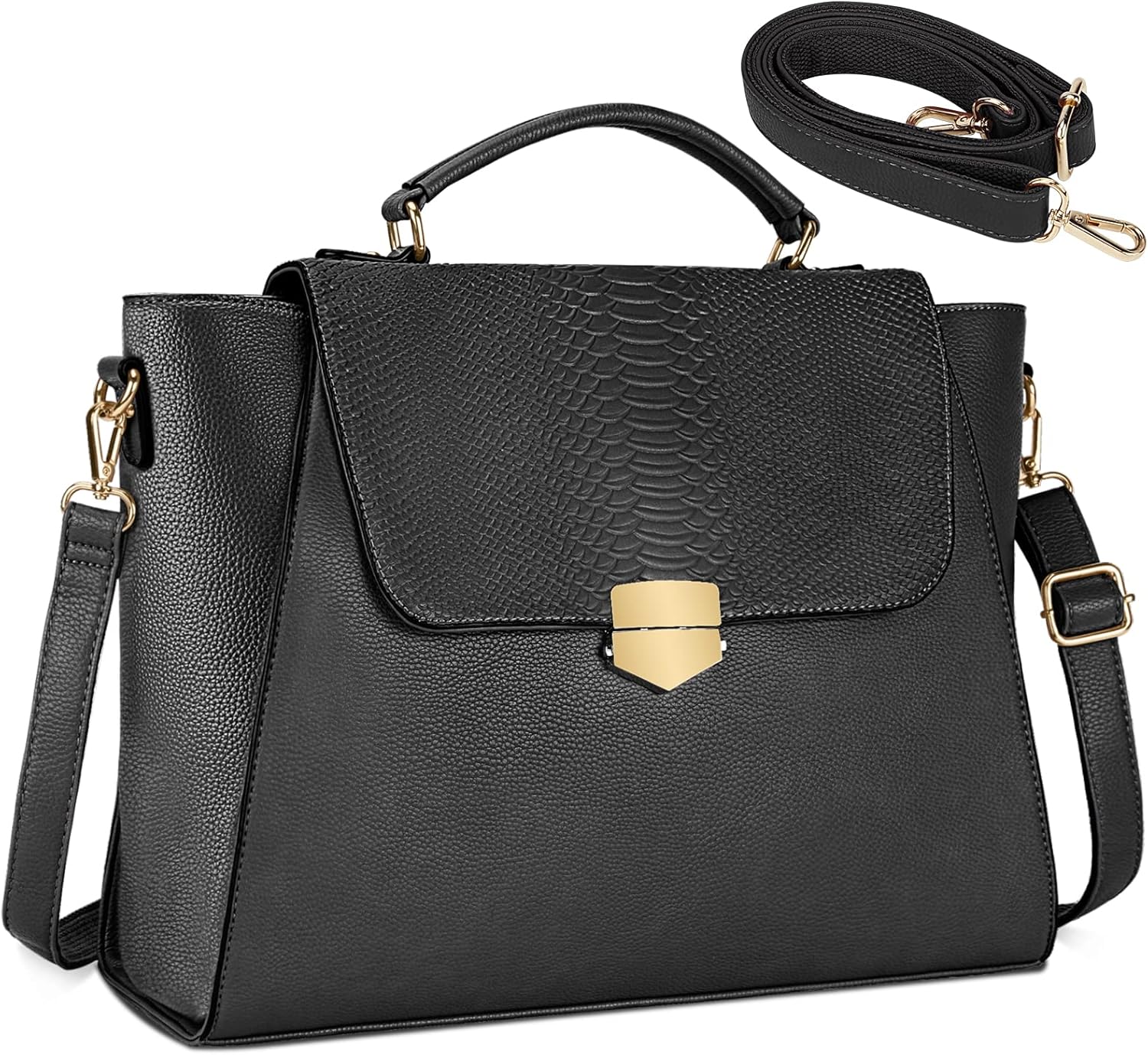 Laptop Bag for Women 15.6 Inch Laptop Tote Bag Waterproof Professional Briefcase Messenger Bag Leather Computer Tote Bag Lightweight Large Capacity Crossboby Shoulder Bag Black