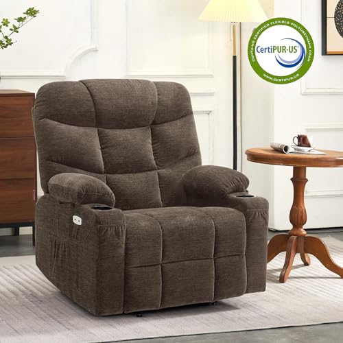 MCombo Power Lift Recliner Chair with Extended Footrest for Elderly People, Fabric 7287 (Navy Blue, Medium)