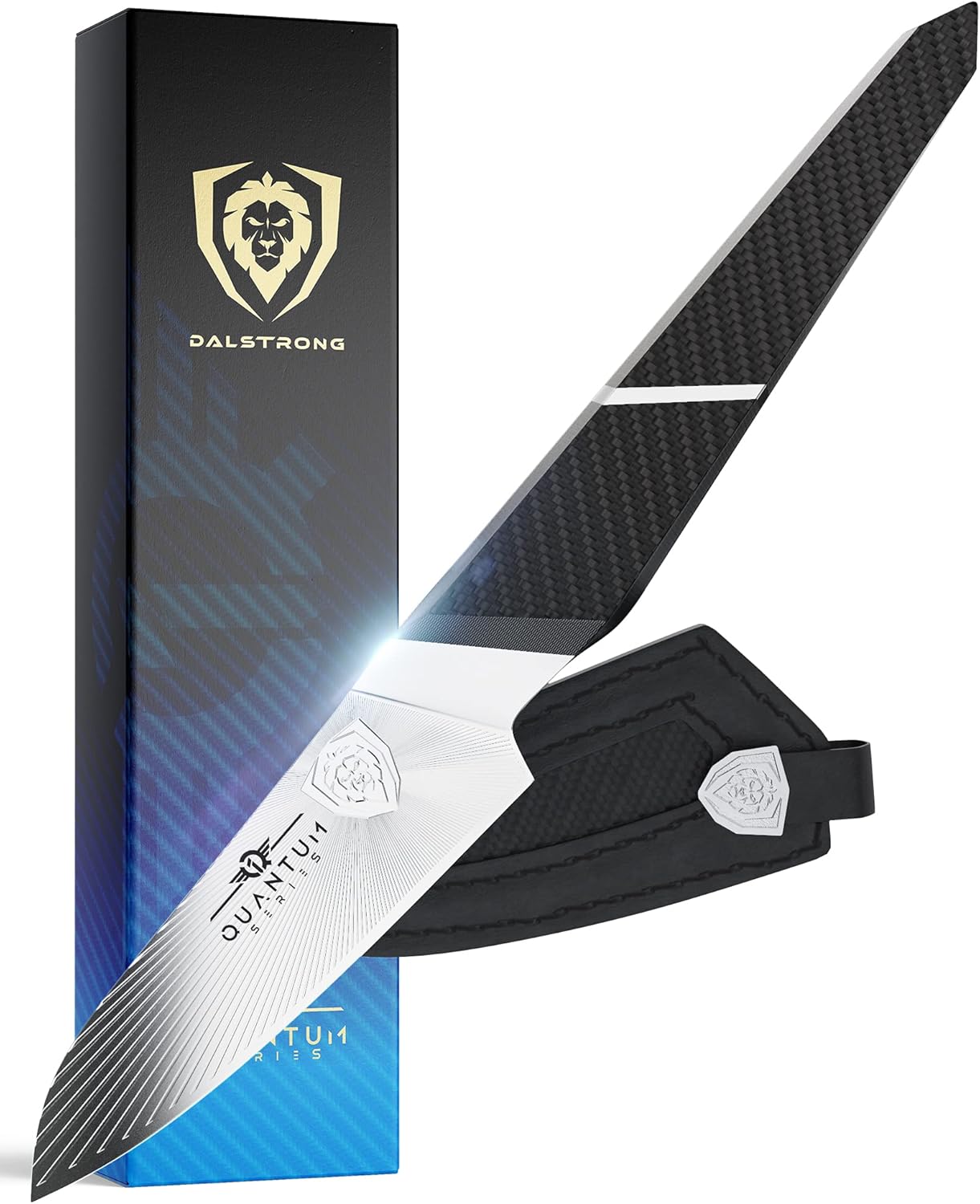 DALSTRONG Slicing & Carving Knife - 12 - Quantum 1 Series - Ultra-Sharp - American Forged BD1N-VX Hyper Steel - Carbon Fibre G10 Hybrid Handle - Leather Sheath