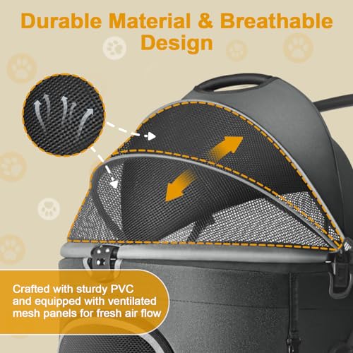 Dog Stroller for Small Medium Dogs, 3 in 1 Pet Stroller for Cats and Dogs, 3 Wheels Jogging Stroller with Removable Carrier, All Terrain Stroller with Storage Basket and Cup Holder (Black)