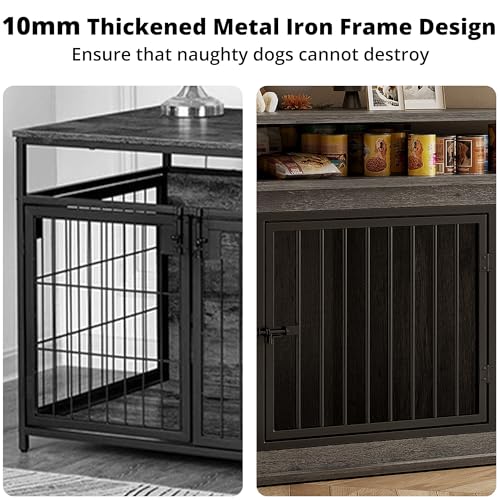 IRONCK 51" Corner Wooden Dog Crate Furniture with 2-Tier Shelves, Pet Kennel for Large Dogs, Space-Saving Dog Cage Indoor, Rustic Brown (26.7" L x 51.2" W x 33.5" H)