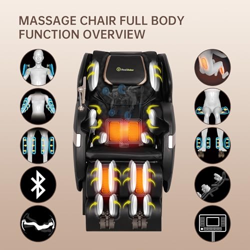 Real Relax 2025 Massage Chair Full Body,Dual Core S Track with Zero Gravity Recliner,Lower Back and Calf Heating, LCD and APP Control,Shiatsu,Bluetooth,Office and Home Use,Black and Gold