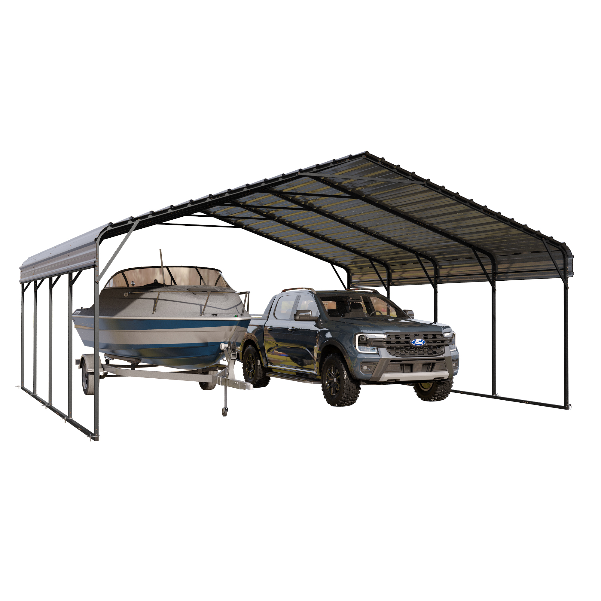 Summit Living 20 x 20 ft Metal Carport with Galvanized Steel Roof, Heavy-Duty Steel Garage Car Storage Shelter, Gray