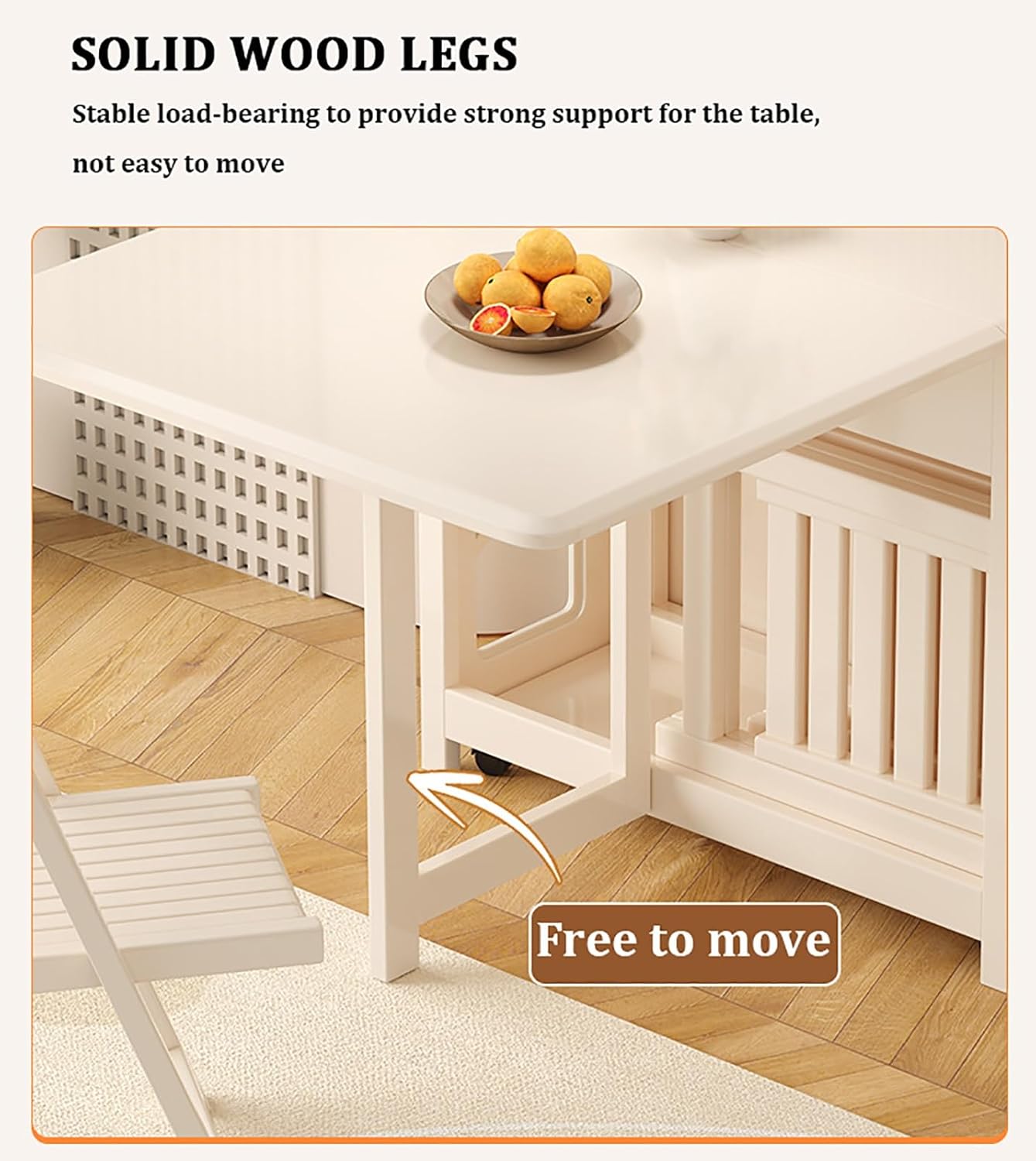 Folding Dining Table with Chairs Rack and 1 Storage Drawers, Movable Extendable Space Saving Table, 4 Universal Wheels, for Dining Room, Kitchen, Living Room