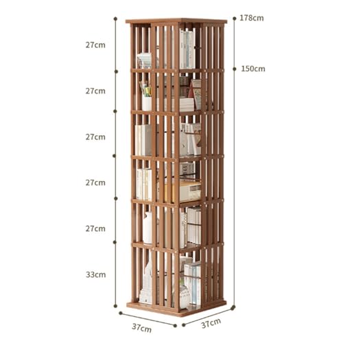 Bamboo 360 Rotating Bookshelf, 6Tier Rotating Bookshelf Tower with Open Design Shelving, Simple Household Bamboo Book Shelf Organizer for Living Room Study Room Office (Color : Wood Color)
