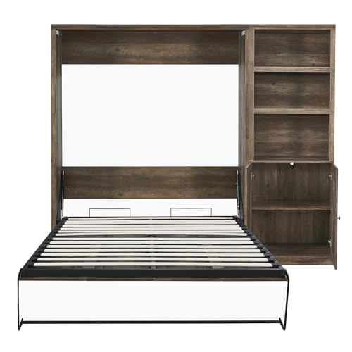 Queen Size Murphy Bed Wall Bed with a Storage Shelf, Space-Saving Wall Bed for Multipurpose Guest Room or Home Office - Gray