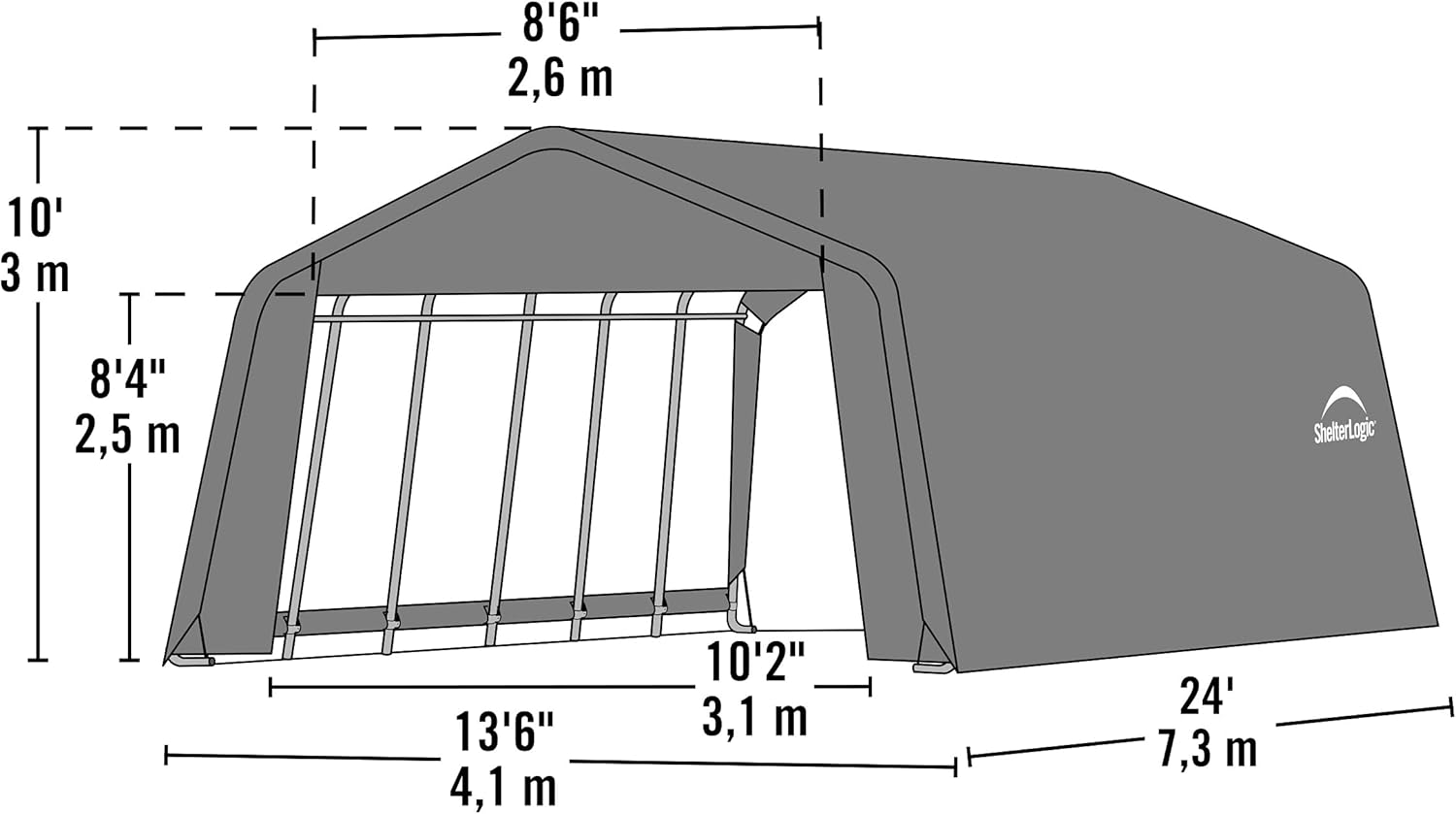 ShelterLogic 74432 Grey 12'x24'x10' Peak Style Shelter