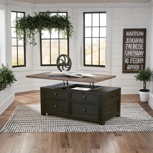 Signature Design by Ashley Bolanburg Farmhouse Lift Top Coffee Table with Drawers, Antique Cream & Brown