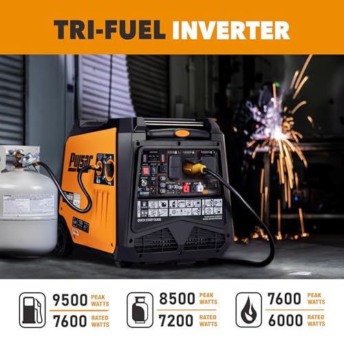 Pulsar 9500 Watt Tri Fuel Portable Inverter Generator, Remote Electric Start, CO Sensor, Parallel Capable, Super Quiet, Use for RV, Camping, Outdoor & Home, Gasoline, Propane, Natural Gas, NED95TiSRCO